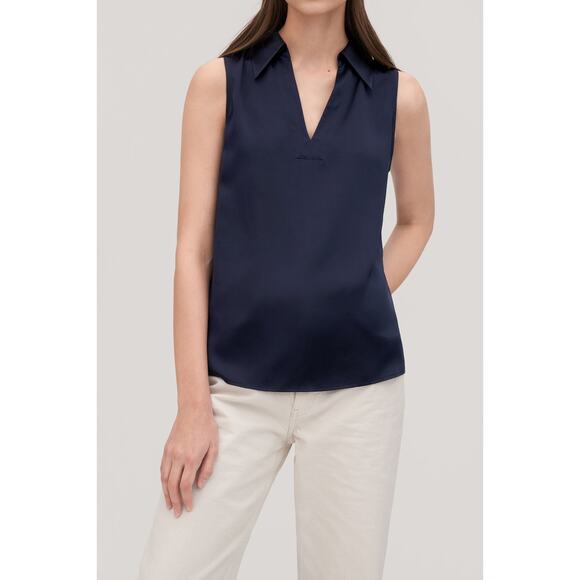 Lilysilk Sleeveless Violet Shirt Womens Medium Navy Mulberry Silk V-Neck NWT